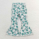 P0414 Western Turquoise Flared Pants Girls Jeans