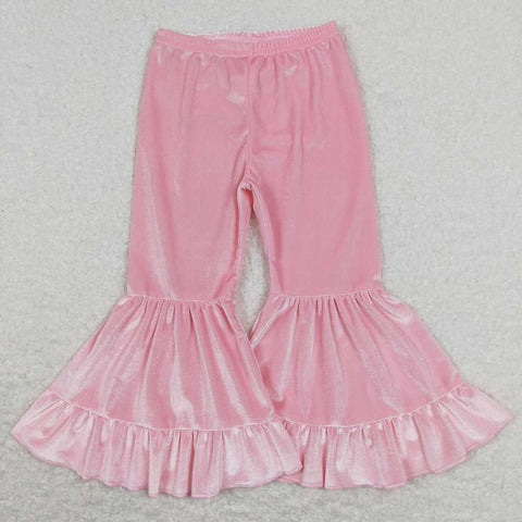 P0416 Pink Velvet Ruffles Girl's Flare Pants