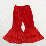 P0417 Red Velvet Ruffles Girl's Flare Pants