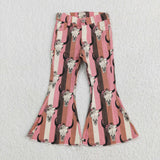 P0437 Skull Bull Stripe Denim Flared Pants Girls Jeans