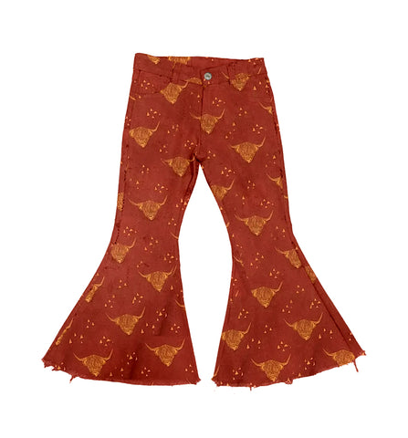 Preorder P0453 Western Cow Flared Pants Girls Jeans