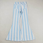 P0458 Fashion Adult Stripe Blue Jeans Flared Pants