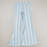 P0458 Fashion Adult Stripe Blue Jeans Flared Pants