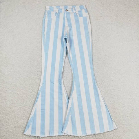 P0458 Fashion Adult Stripe Blue Jeans Flared Pants