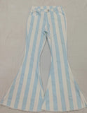 P0458 Fashion Adult Stripe Blue Jeans Flared Pants