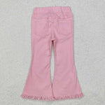 P0463 Pink Tassel Denim Flared Girl's Pants Jeans