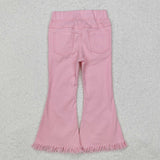 P0463 Pink Tassel Denim Flared Girl's Pants Jeans