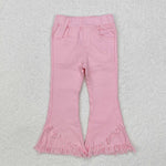 P0463 Pink Tassel Denim Flared Girl's Pants Jeans