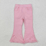 P0463 Pink Tassel Denim Flared Girl's Pants Jeans