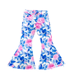 P0466 Flower Rose Blue Denim Flared Girl's Pants Jeans