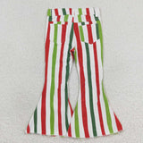 P0484 Christmas Green Red Stripe Girl's Pants Jeans