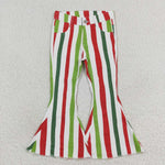 P0484 Christmas Green Red Stripe Girl's Pants Jeans