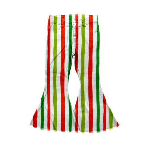Preorder P0484 Christmas Green Red Stripe Girl's Pants Jeans
