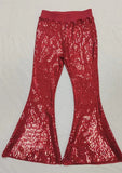 P0497 Fashion Sequins Red Girls Flared Pants