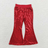 P0497 Fashion Sequins Red Girls Flared Pants