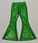 P0498 Fashion Sequins Green Girls Flared Pants