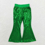 P0498 Fashion Sequins Green Girls Flared Pants