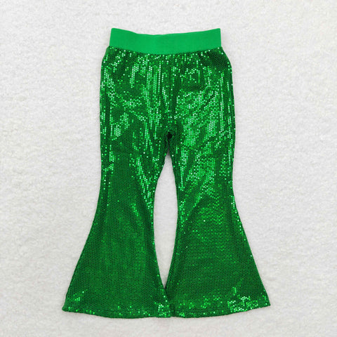 P0498 Fashion Sequins Green Girls Flared Pants