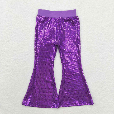 P0500 Fashion Sequins Purple Girls Flared Pants