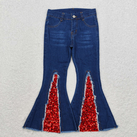 P0532 Red Sequins Design Flared Girl's Pants Jeans