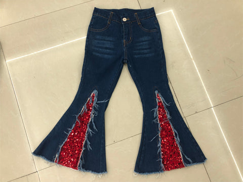 Preorder P0532 Red Sequins Design Flared Girl's Pants Jeans