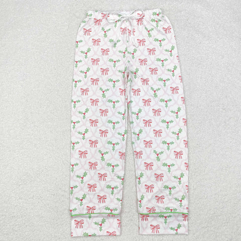 P0545 Christmas Tie Bow Green Women Adult's Pants