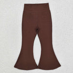 P0571 Solid Brown Color Sports Yoga Girls Flare Pants