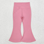 P0573 Solid Pink Color Sports Yoga Girls Flare Pants