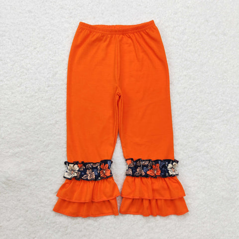 P0580 Autumn Flowers Orange Girl's Flare Pants