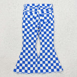 P0610 Blue Plaid Flared Girl's Pants Jeans