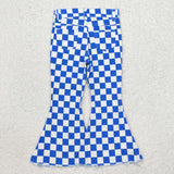 P0610 Blue Plaid Flared Girl's Pants Jeans