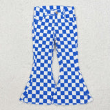 P0610 Blue Plaid Flared Girl's Pants Jeans