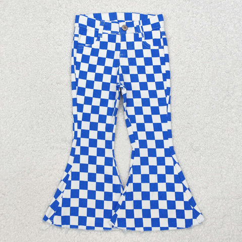 P0610 Blue Plaid Flared Girl's Pants Jeans