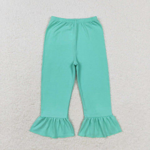 P0611 Mint Green Cotton Leggings Girl's Ruffles Pants