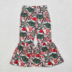 P0631 Christmas Flower Green Animal Girl's Flare Pants