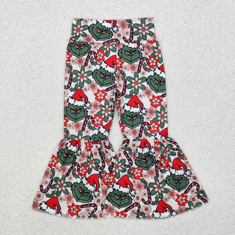 P0631 Christmas Flower Green Animal Girl's Flare Pants