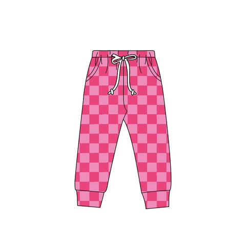 Preorder 11.04 P0703 Pink Plaid Women Adult's Jogger Pants