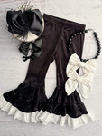 MOQ 3 pcs Custom Style P0720 Black Velvet Lace Ruffles Girl's Flare Pants