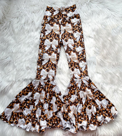 Preorder 03.02 P0749 Bows Leopard Brown Adult's Flared Pants