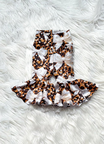 Preorder 03.02 Bows Leopard Brown Girl's Flare Pants