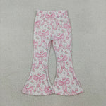 P0773 Flower Bows Pink Yoga Girl's Flare Pants