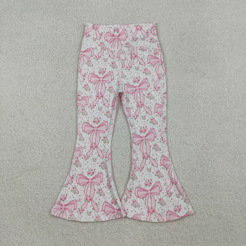 P0773 Flower Bows Pink Yoga Girl's Flare Pants