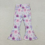 GLP2441 Flower Bows Purple Coat Sports Yoga Girls Flared Set