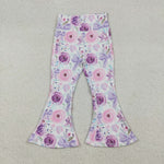 P0774 Flower Bows Purple Yoga Girl's Flare Pants