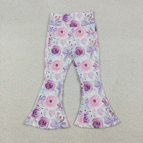 P0774 Flower Bows Purple Yoga Girl's Flare Pants