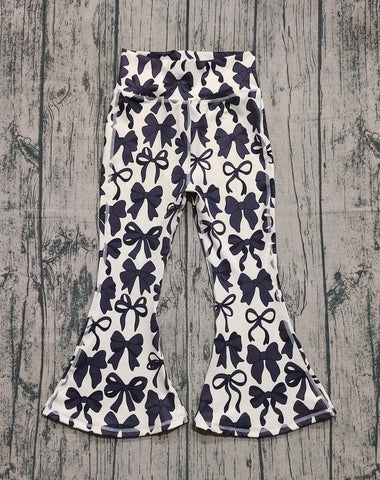 Preorder Samples P0775 Coquette Bows Black Yoga Girl's Flare Pants