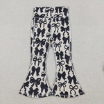 P0775 Coquette Bows Black Yoga Girl's Flare Pants