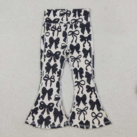 P0775 Coquette Bows Black Yoga Girl's Flare Pants