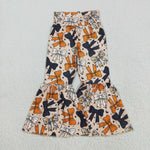 P0776 Halloween Bows Orange Girl's Flare Pants