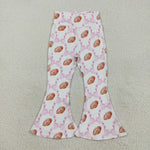 P0780 Baseball Bows Pink Yoga Girl's Flare Pants